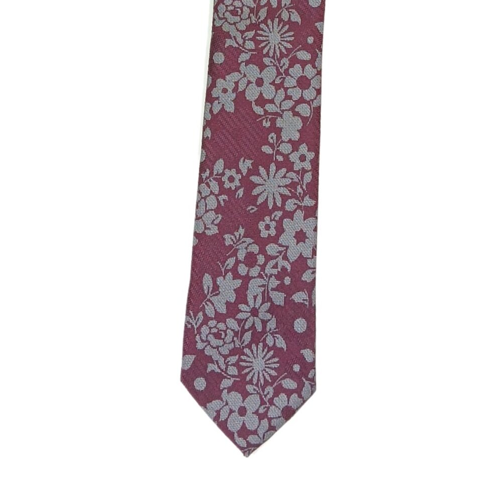 Zenio Men’s Tie Wine Gray Floral Microfiber 61 inch Designer Skinny Tie New
